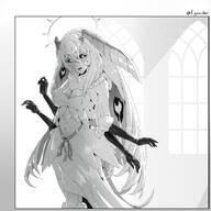 artist:juniper black_and_white character:juniper_(sword_princessv2) cleavage_window exposed_tummy halo // 2500x2500 // 942KB