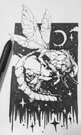 artist:juniper black_and_white character:juniper_(creature) traditional_art // 2250x3750 // 659KB